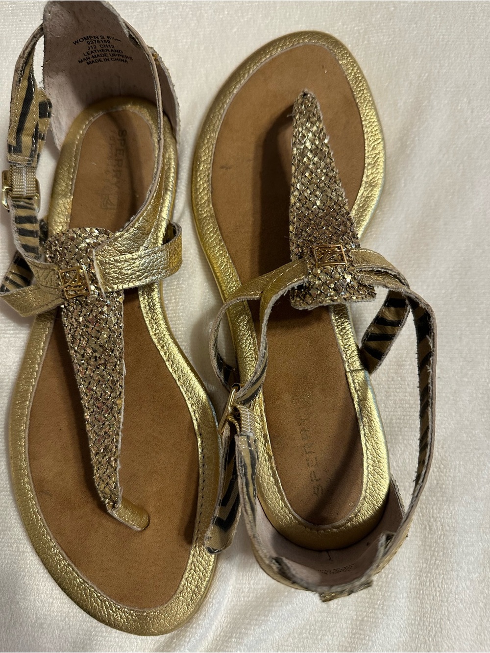 sperry top-sider gold glitter leather sandals women’s size 6.5